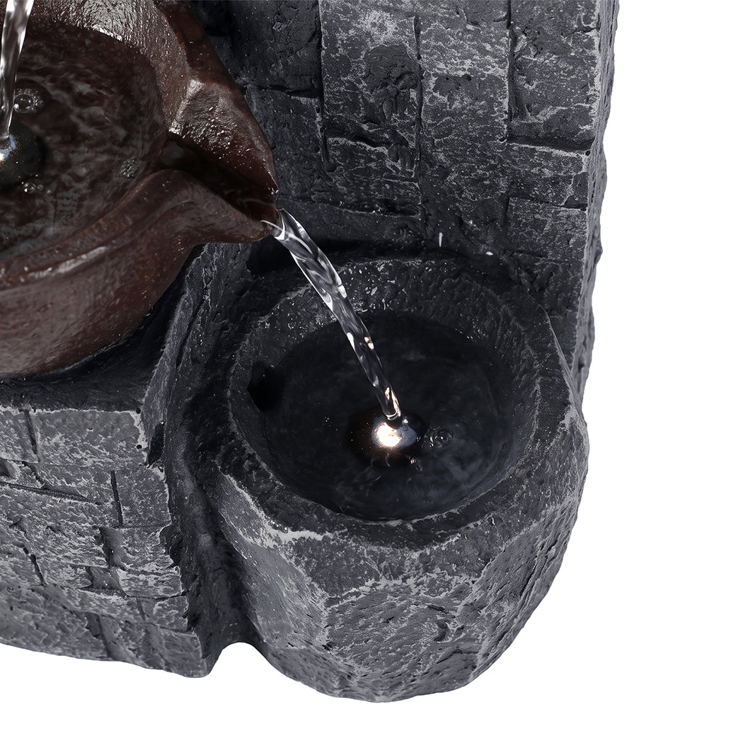 Levede Water Fountain Feature 4 Tier LED Resin Outdoor for Garden Patio Grey-2109799590683938822