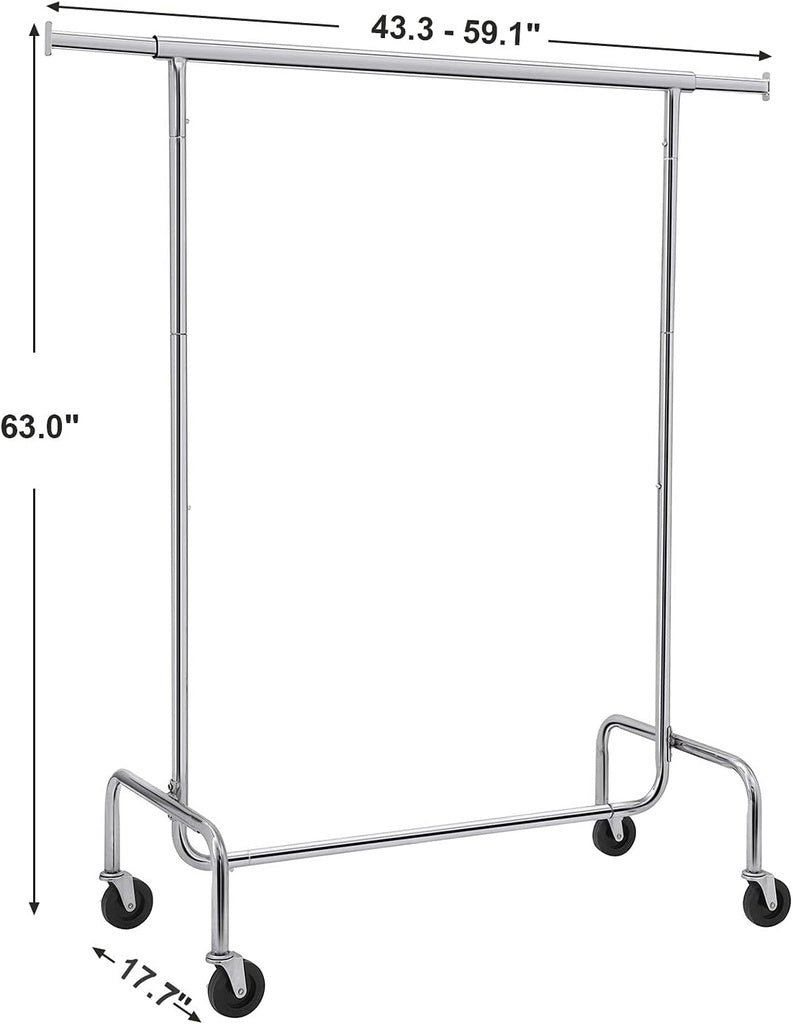 Heavy Duty Clothes Rack on Wheels Metal Chrome Extendable