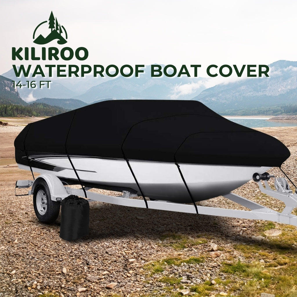 14-16 FT Waterproof Boat Cover Black