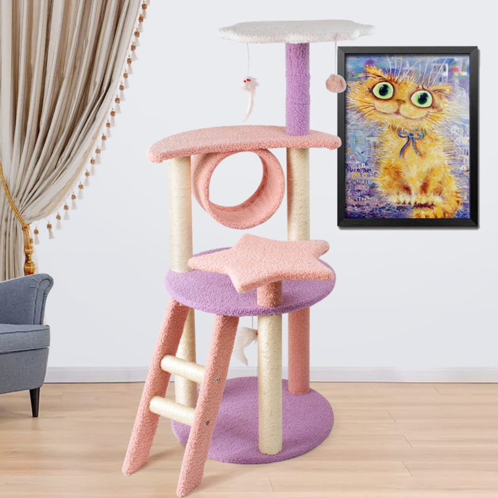 101cm Galaxy Plush Cat Condo Cat Tree Pink Purple