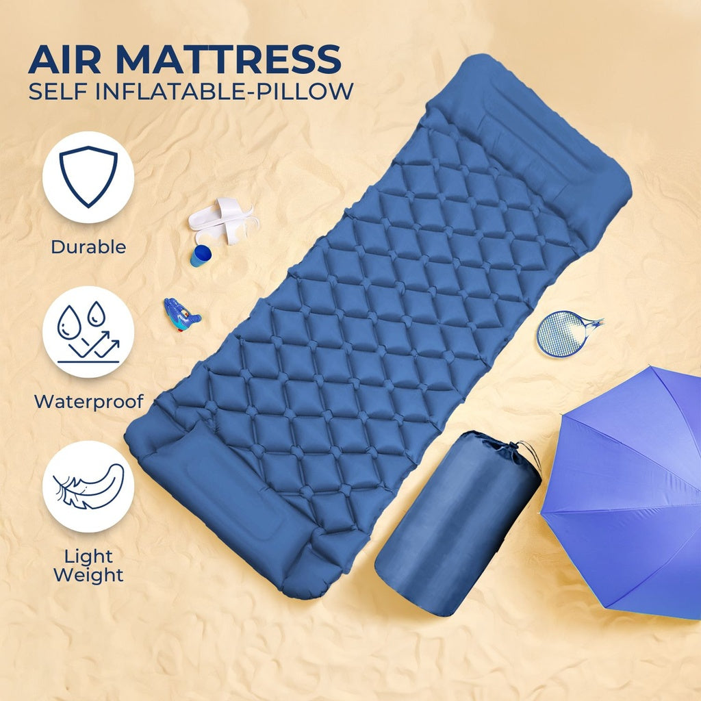 Inflatable Camping Sleeping Pad with Pillow (Navy Blue) KR-ISP-100-HZ