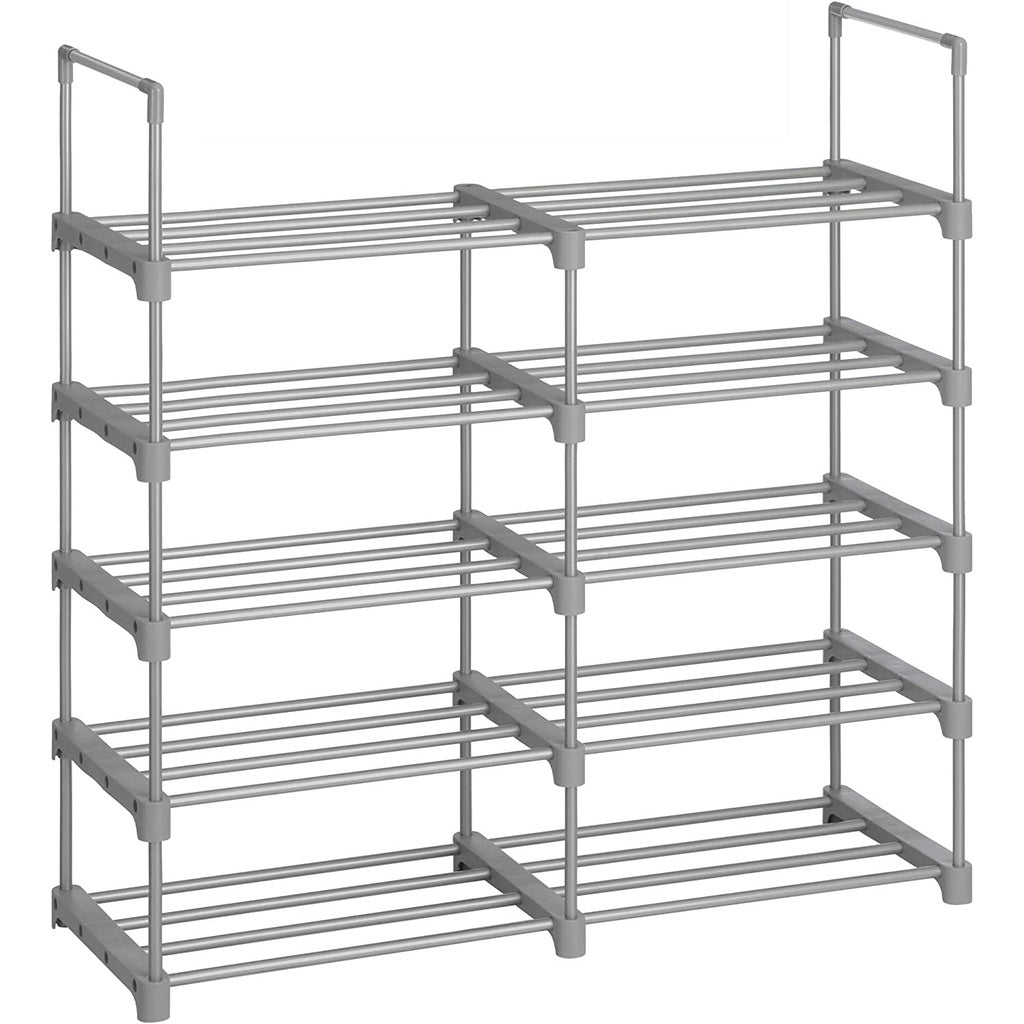 10-Tier Metal Shoe Rack Customizable Design Grey