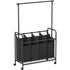 4-Bag Laundry Sorter Rolling Cart with Hanging Bar Heavy-Duty Wheels Black