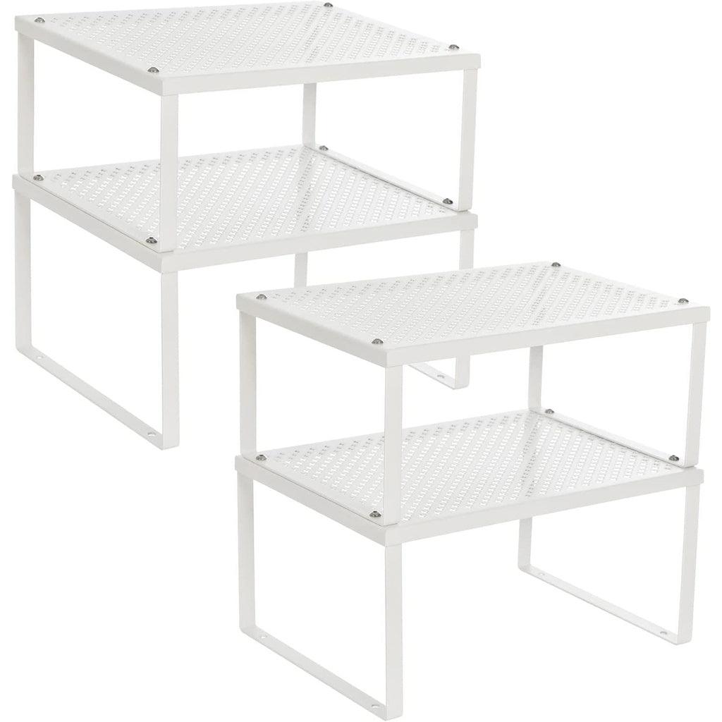 Cabinet Shelf Organizers Set of 4 Metal Kitchen Counter Shelves White