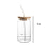 6 Pcs Clear Drinking Glasses with Bamboo Lids and Glass Straw 16 Oz