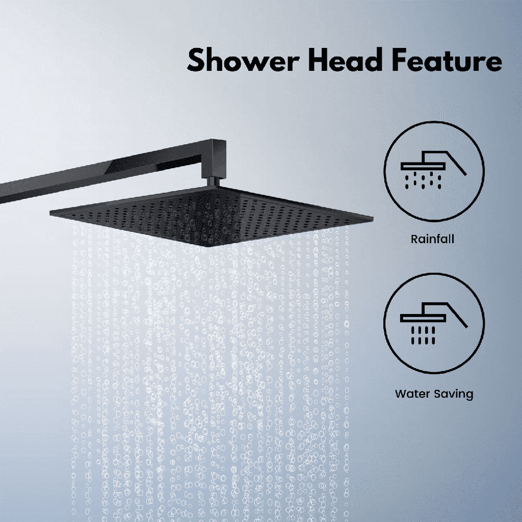 ShowerHead: Palila: Shower head - Square 200mm Matt Black