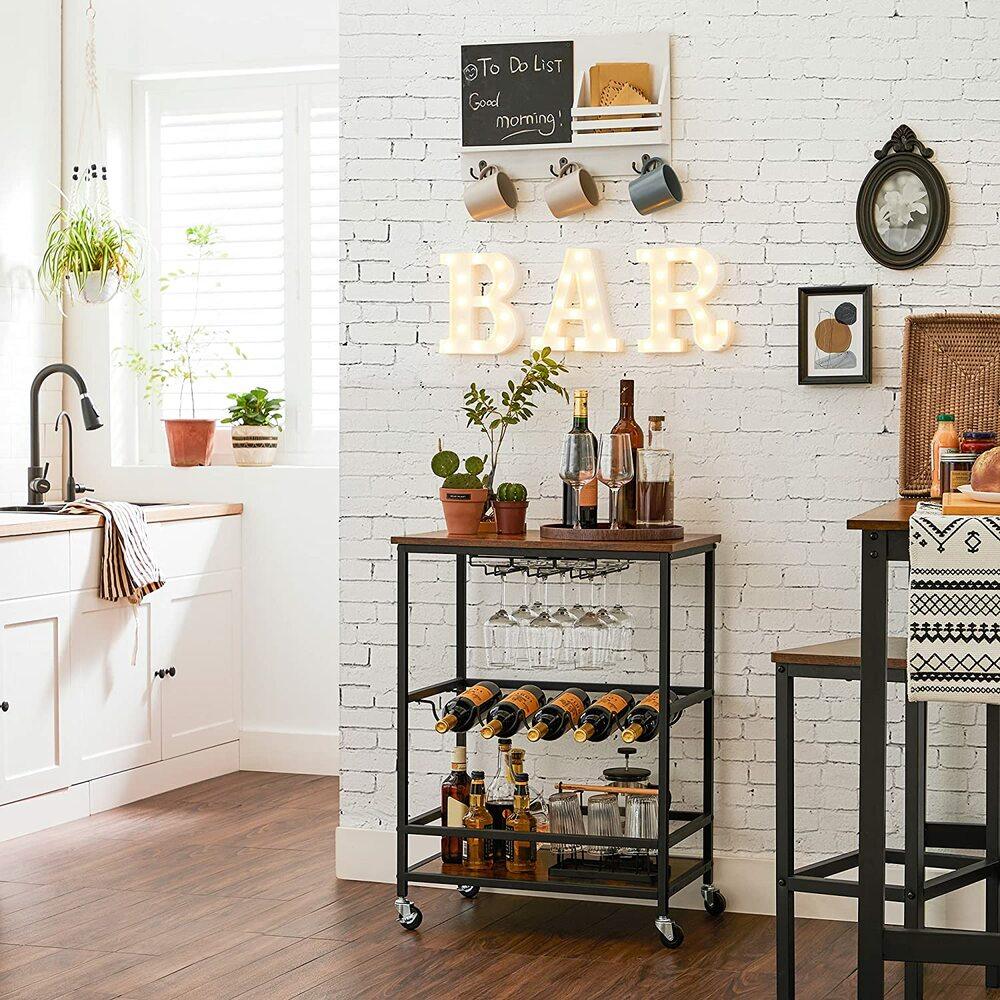 Bar Cart with Wheels and Wine Bottle Holders