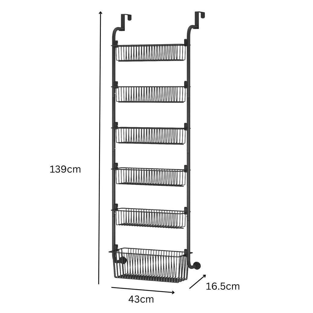 6 Tier Adjustable Baskets Over the Door Pantry Organizer (Black)