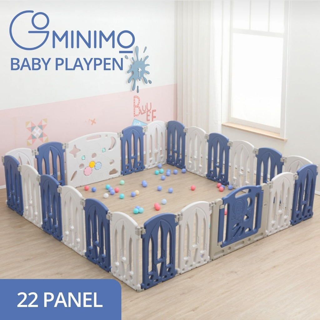 Foldable Baby Playpen with 22 Panels (White Blue)