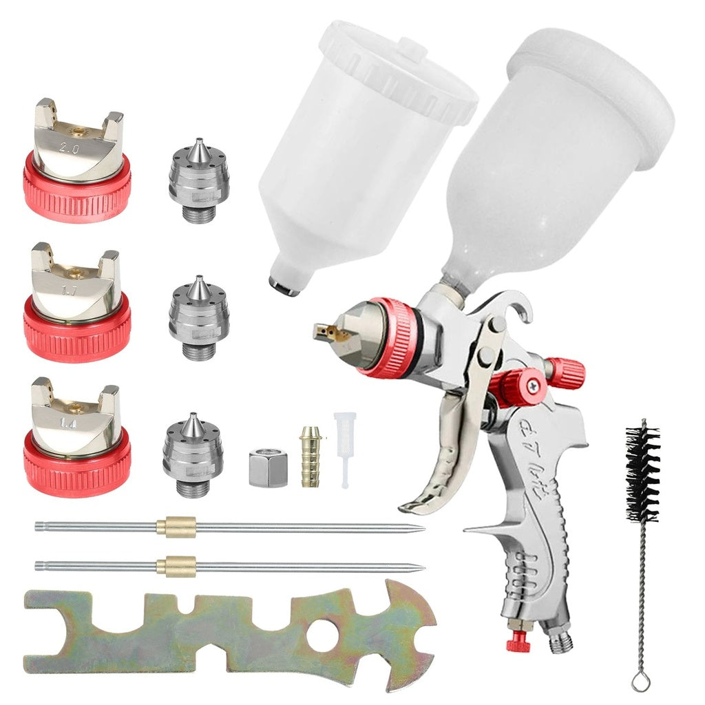 Gravity Feed Air Spray Paint Gun Kit with 3 Nozzle (Red)