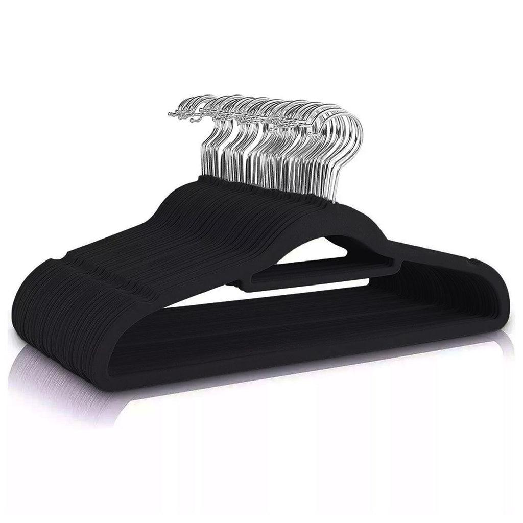 30 Pack of Non-Slip Velvet Suit Hangers with Tie Organisers (Black)