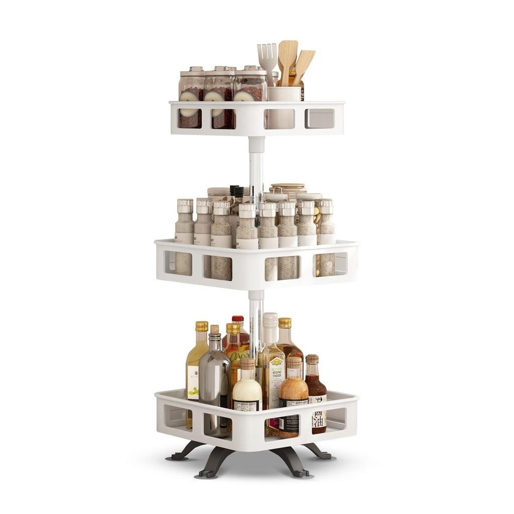 3 Tier Rotating Spice Rack Square Shape (White)