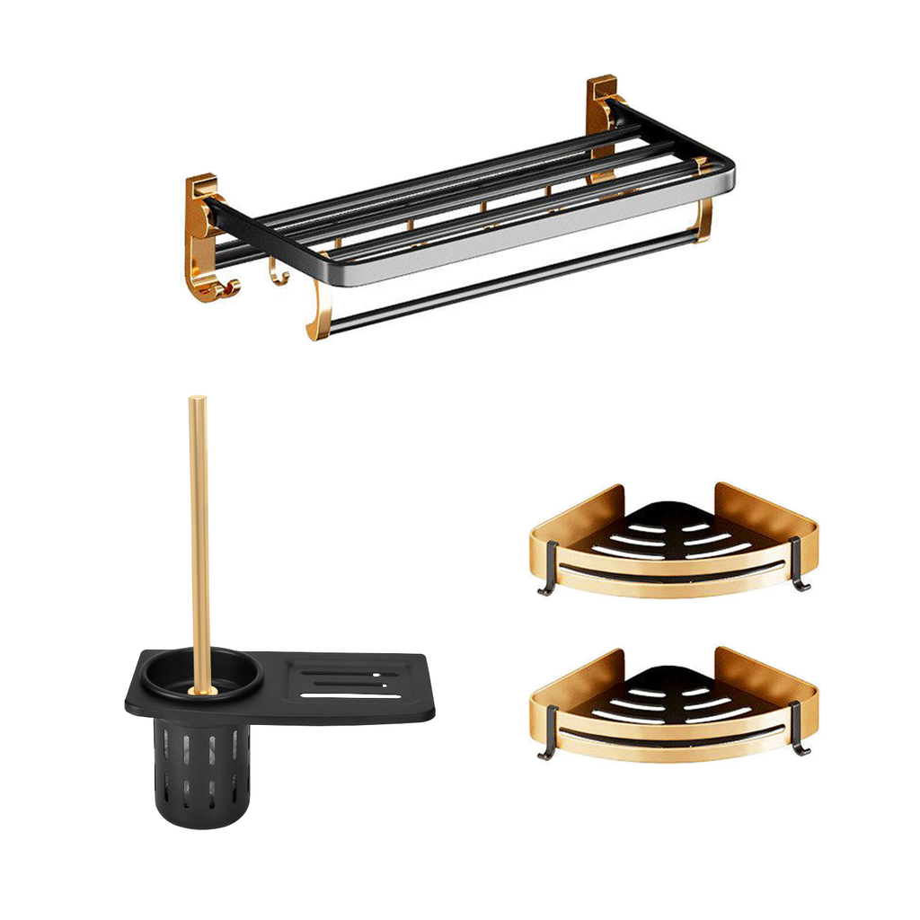 Gominimo Bathroom Wall Mount Black Gold Accessories Set (B)