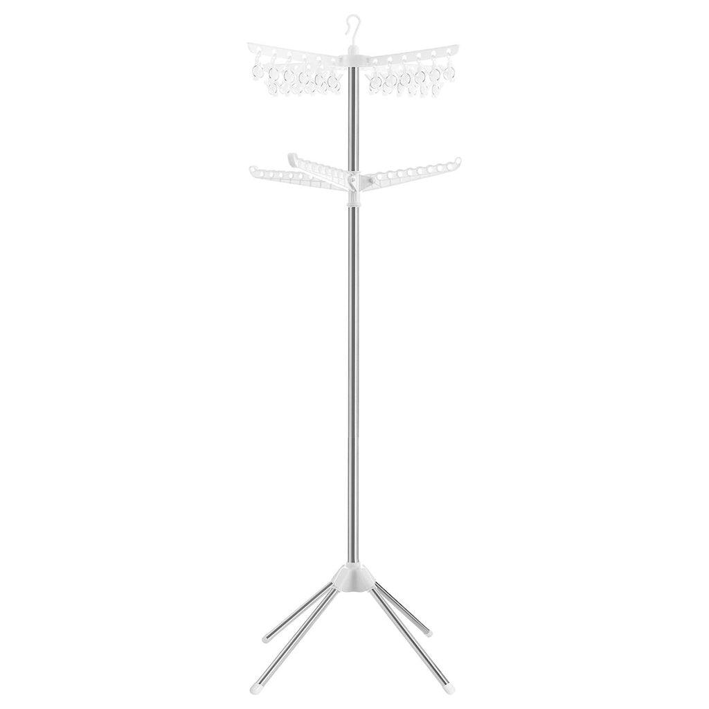 2-Tier Clothes Drying Rack for 27 Pieces of Clothes with 3 Rotatable Arms and 24 Clips White and Silver