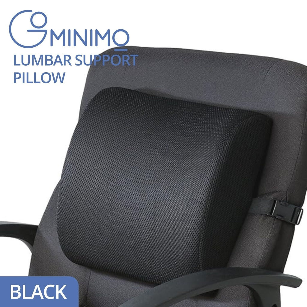 Gel Infused Memory Foam Lumbar Back Support Pillow with 1 Adjustable Straps (Black)