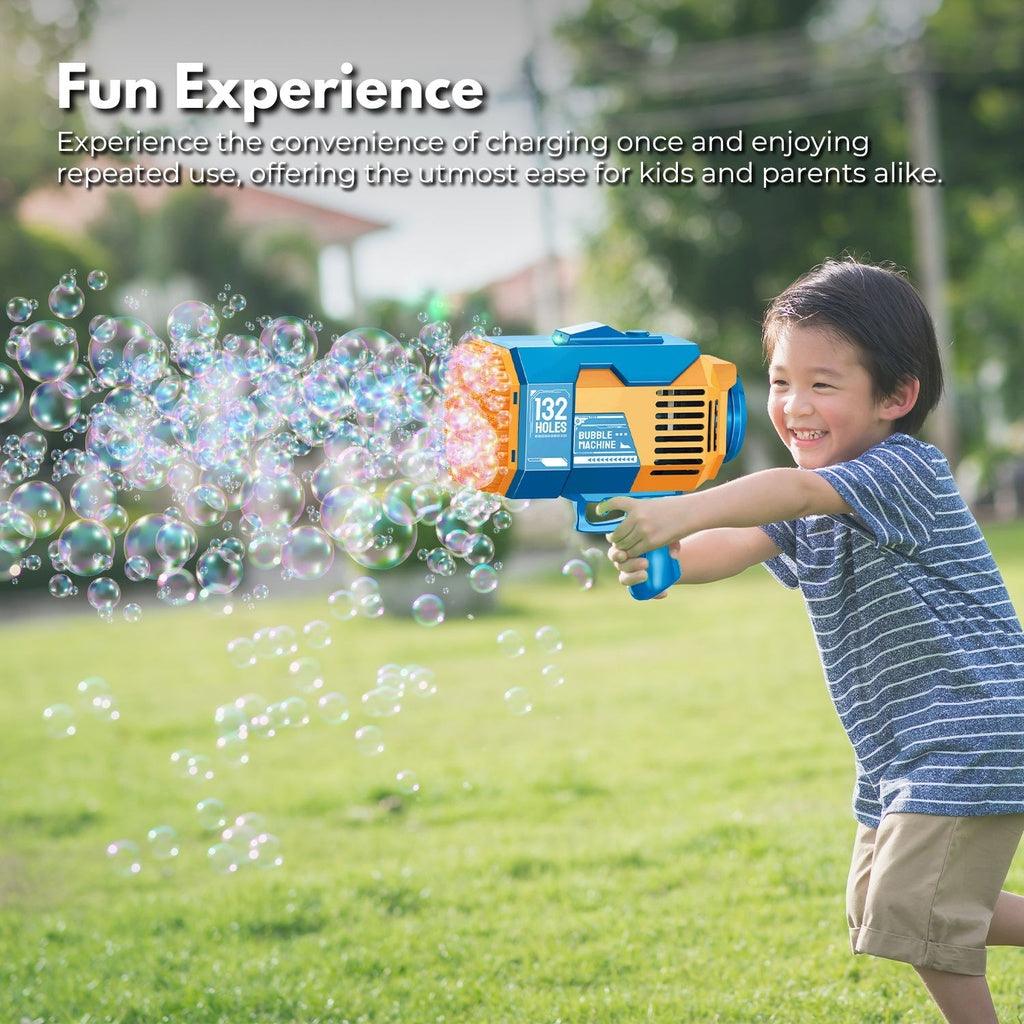 132 Holes Rechargeable Bubbles Machine Gun for Kids (Orange and Blue) GO-BMG-103-KBT