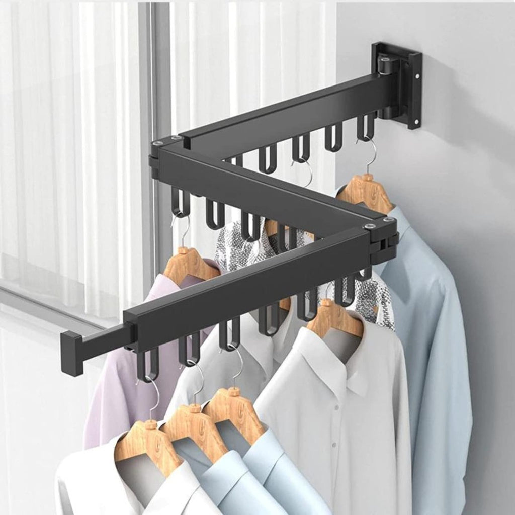 Wall Mount Tri-fold Clothes Rack Black