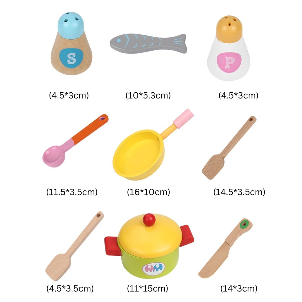 Wooden Kitchen Playset for Kids with Clock (Japanese Style Kitchen Set, Pink) EK-KP-109-MS