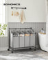 Laundry Basket with 4 Removable Laundry Bin on Wheels Gray