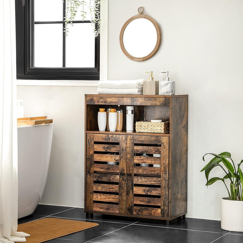 Storage Cabinet with Shelves and Louvered Door