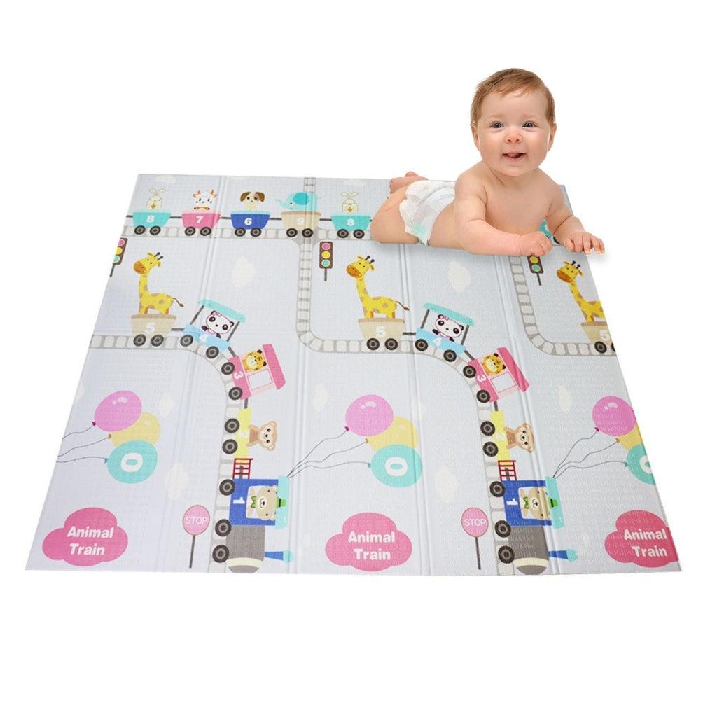 Baby XPE Foam Reversible Playmat 200x180x1cm (Animal Tree & Train)