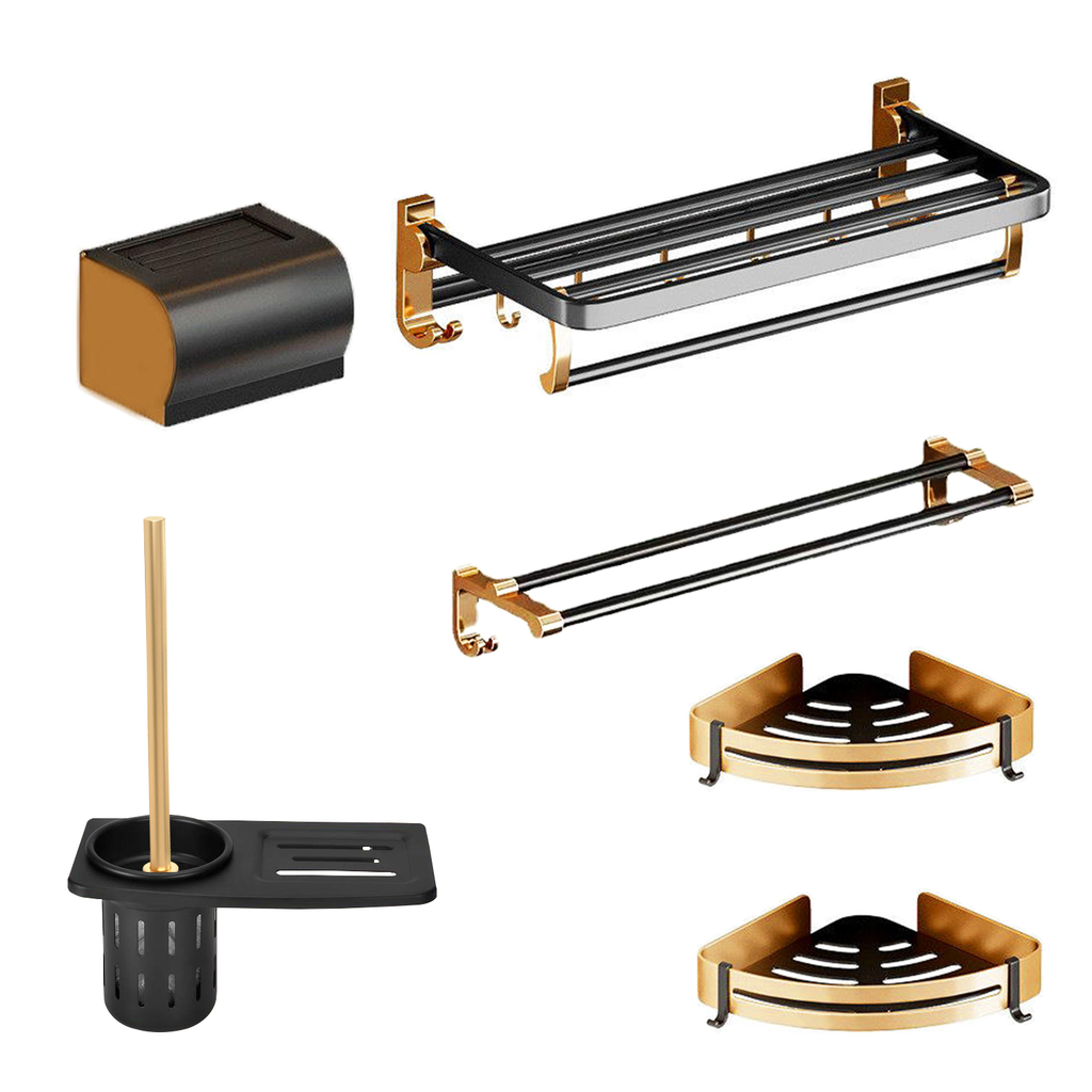 Gominimo Bathroom Wall Mount Black Gold Accessories Set (G)