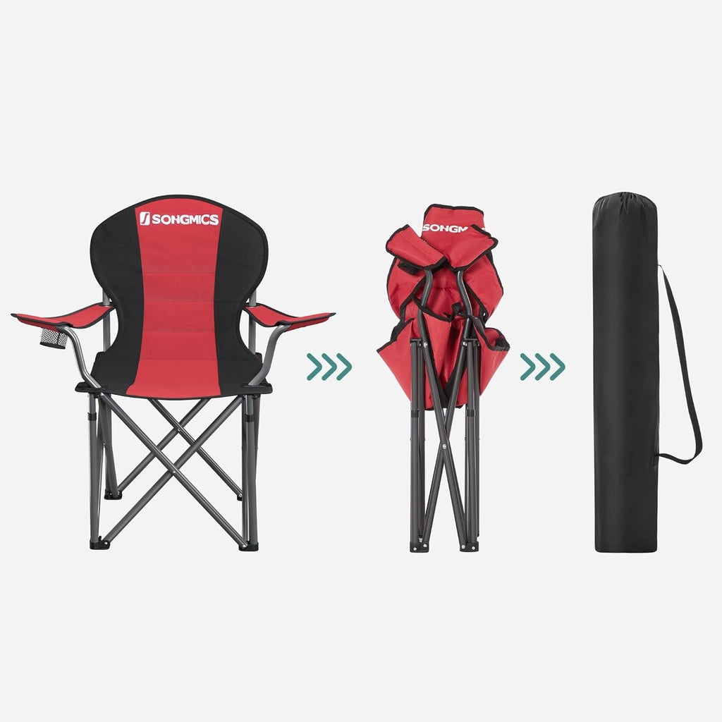 Folding Camping Chair with Bottle Holder Red and Black