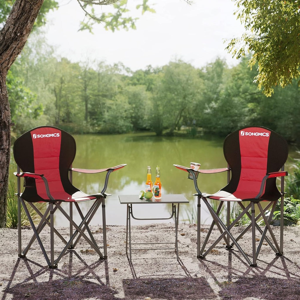 Folding Camping Chair with Bottle Holder Red and Black