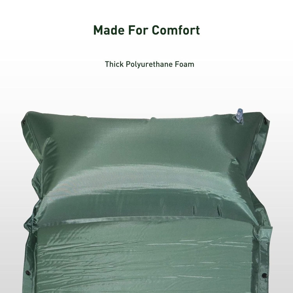 Inflating Camping Mat with Pillow - Army Green