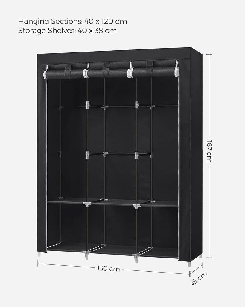 Clothes Wardrobe Portable Closet with Cover and 3 Hanging Rails Black RYG092B02