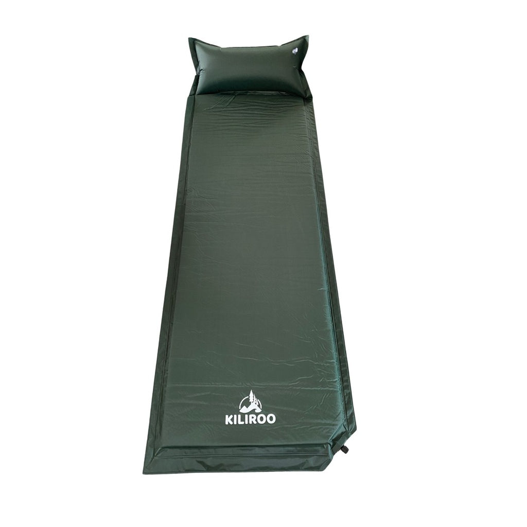 Inflating Camping Mat with Pillow - Army Green