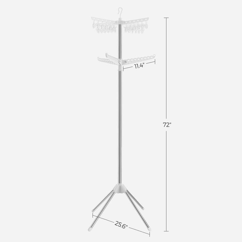 2-Tier Clothes Drying Rack for 27 Pieces of Clothes with 3 Rotatable Arms and 24 Clips White and Silver