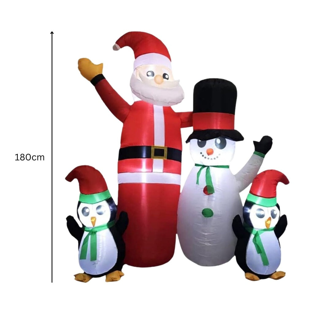 1.8m Santa Snowman and Penguin Greeting Christmas Inflatable with LED