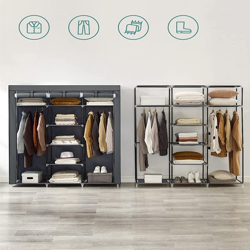 Wardrobe Bedroom Cupboard Clothes Storage Organiser Gray