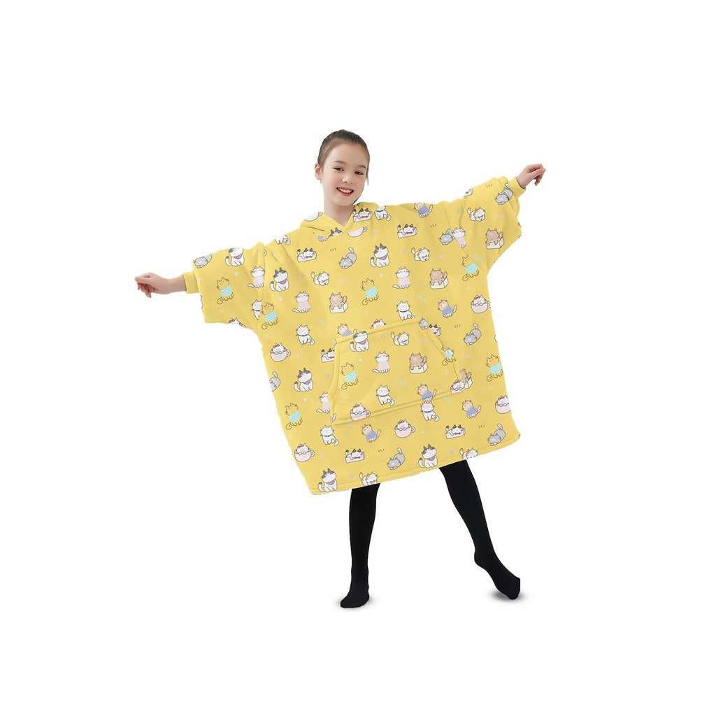 GOMINIMO Hoodie Blanket (Kids Cat yellow)