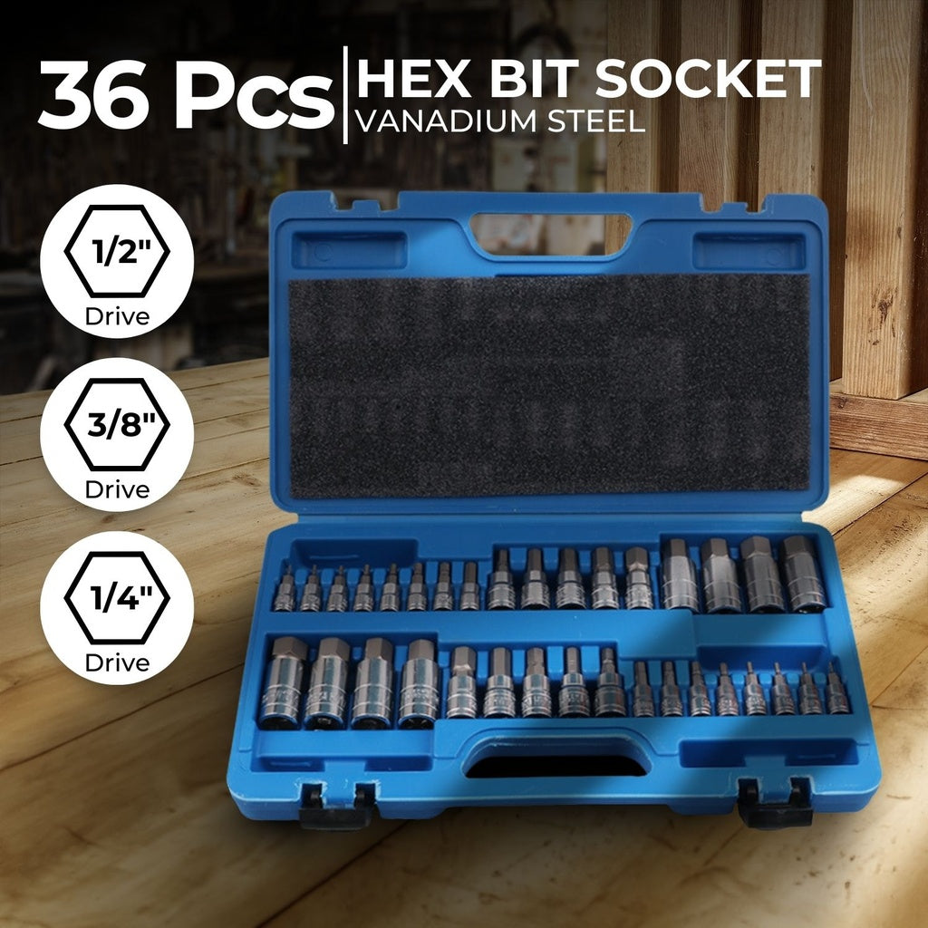 Hex Bit Socket Set with 1/4" 3/8" 1/2" Allen Key Adapter 34pc