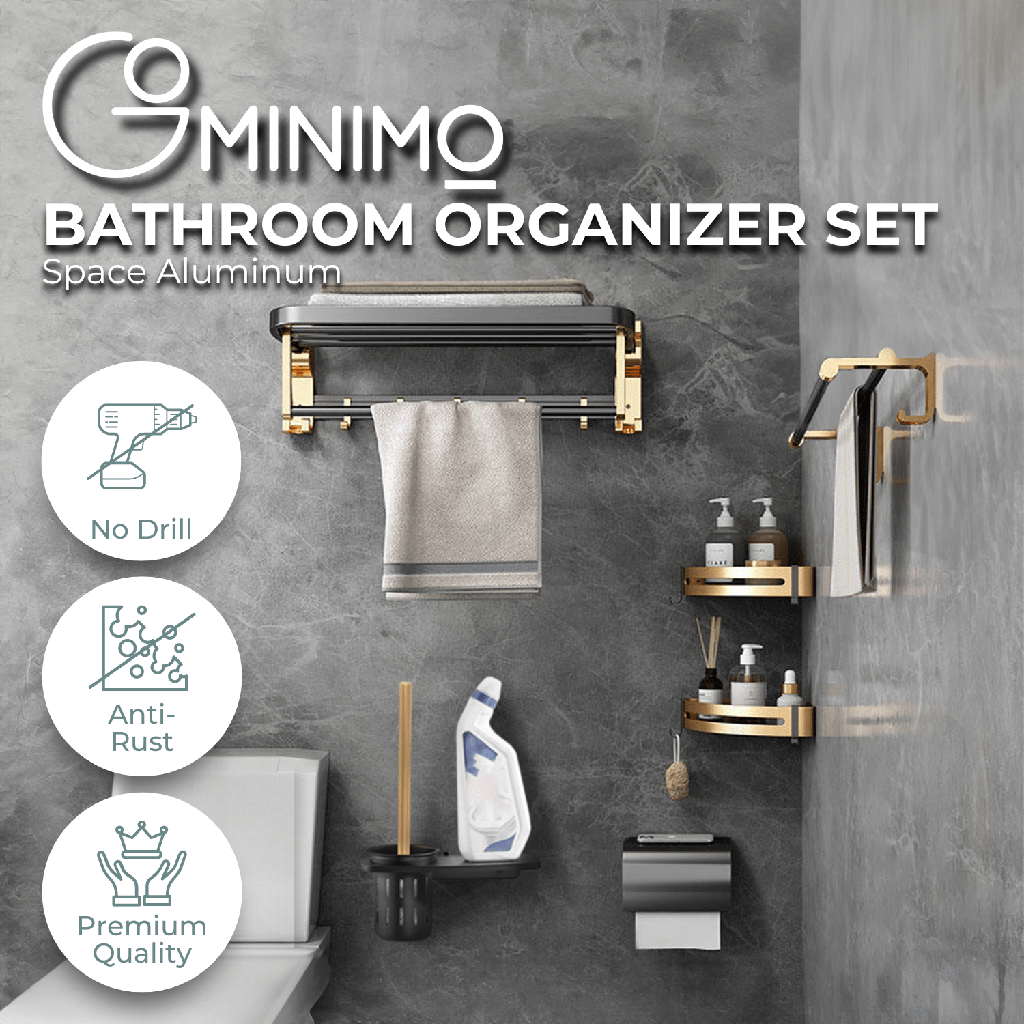 Gominimo Bathroom Wall Mount Black Gold Accessories Set (G)