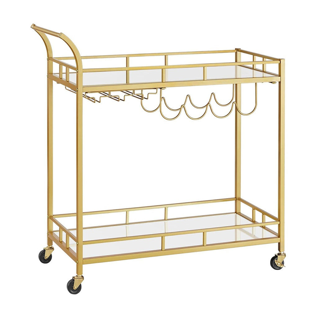 Gold Bar Serving Wine Cart With Wheels And Wine Bottle Holders