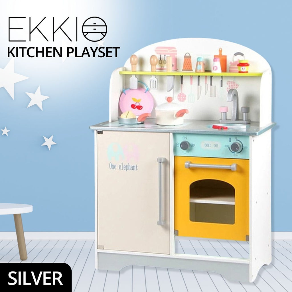 Wooden Kitchen Playset for Kids (Japanese Style Kitchen Set, Silver) EK-KP-107-MS