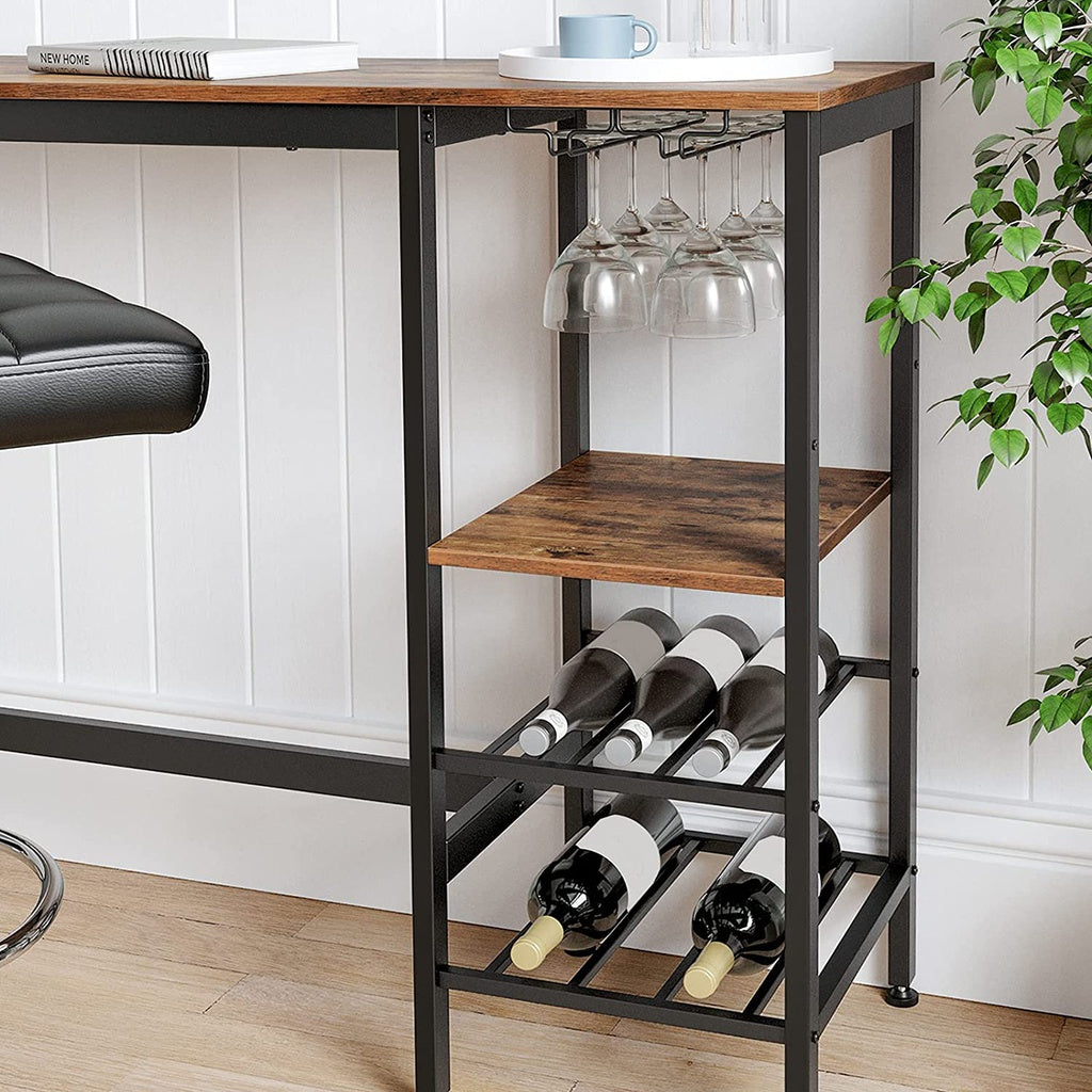 Bar Table with Wine Glass Holder and Bottle Rack