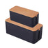 Set of Two Cable Management Box with Wood Pattern Lid, Black