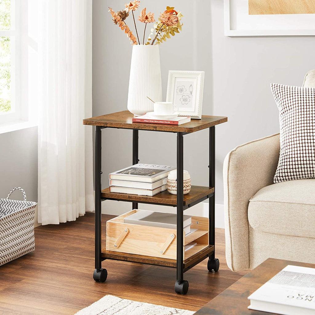 3-Tier Machine Cart with Wheels and Adjustable Table Top Rustic Brown and Black