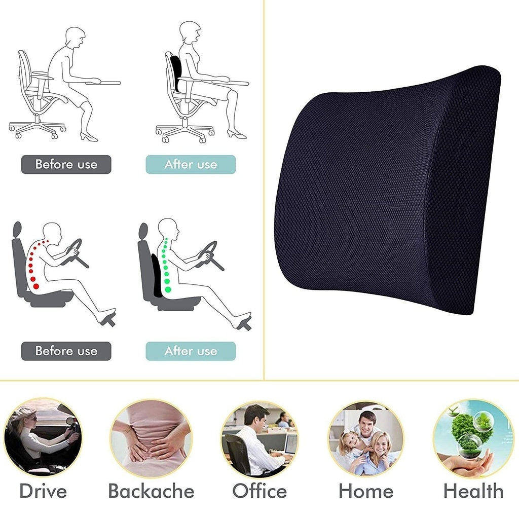 Gel Infused Memory Foam Lumbar Back Support Pillow with 1 Adjustable Straps (Black)