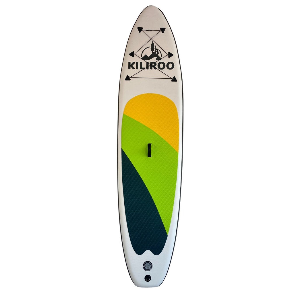 Inflatable Stand Up Paddle Board Balanced SUP Portable Ultralight, 10.5 x 2.5 x 0.5 ft, with EVA Anti-Slip Pad Yellow, Green & Black