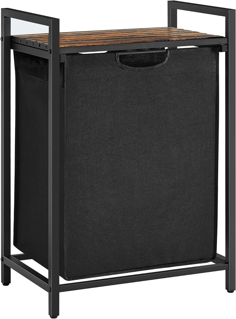 Laundry Hamper with Shelf and Pull-Out Bag 65L Rustic Brown and Black