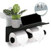 Stainless Steel Double Toilet Roll Holder Paper with Shelf Wall Mounted Black