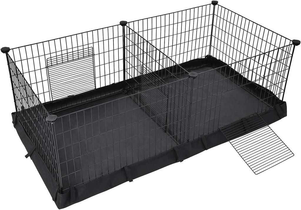 3 Doors Pet Playpen with Divider Panel and Floor Mat Black