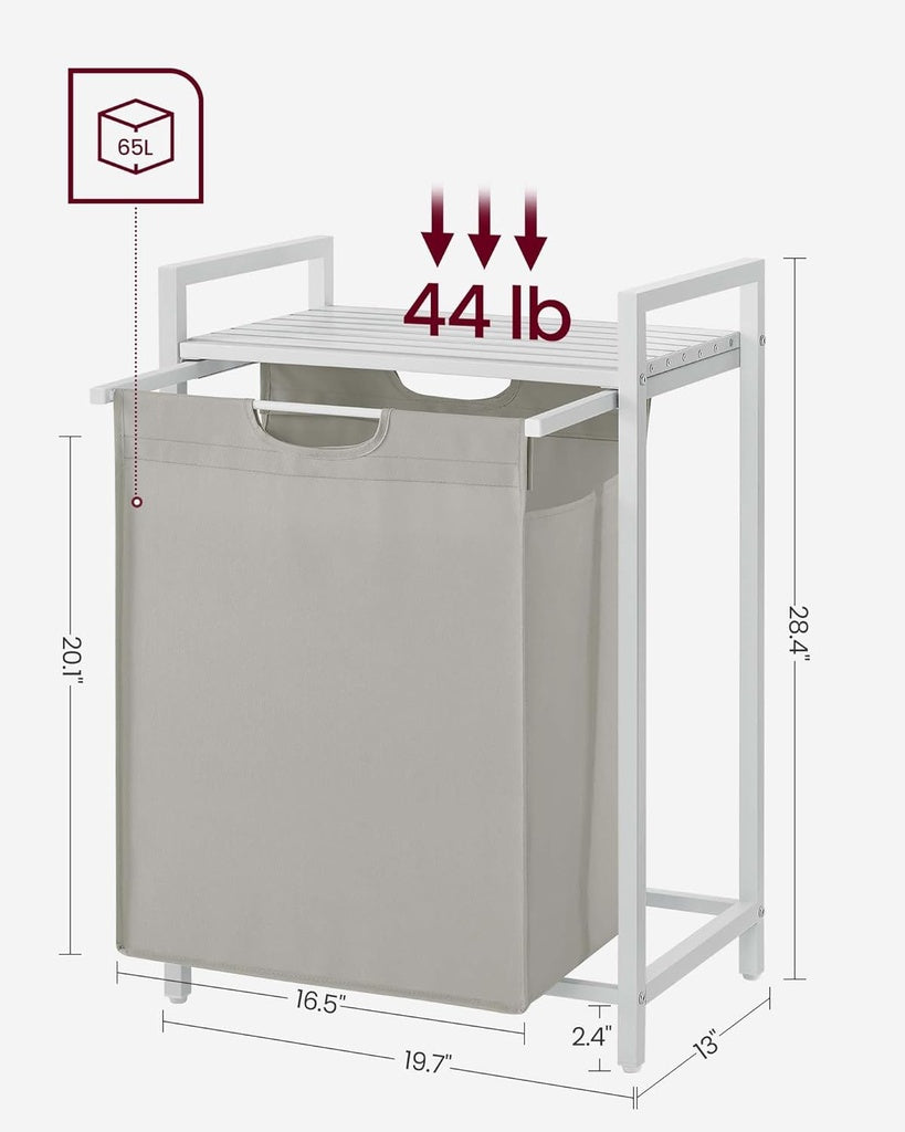 Laundry Hamper with Shelf and Pull-Out Bag 65L White