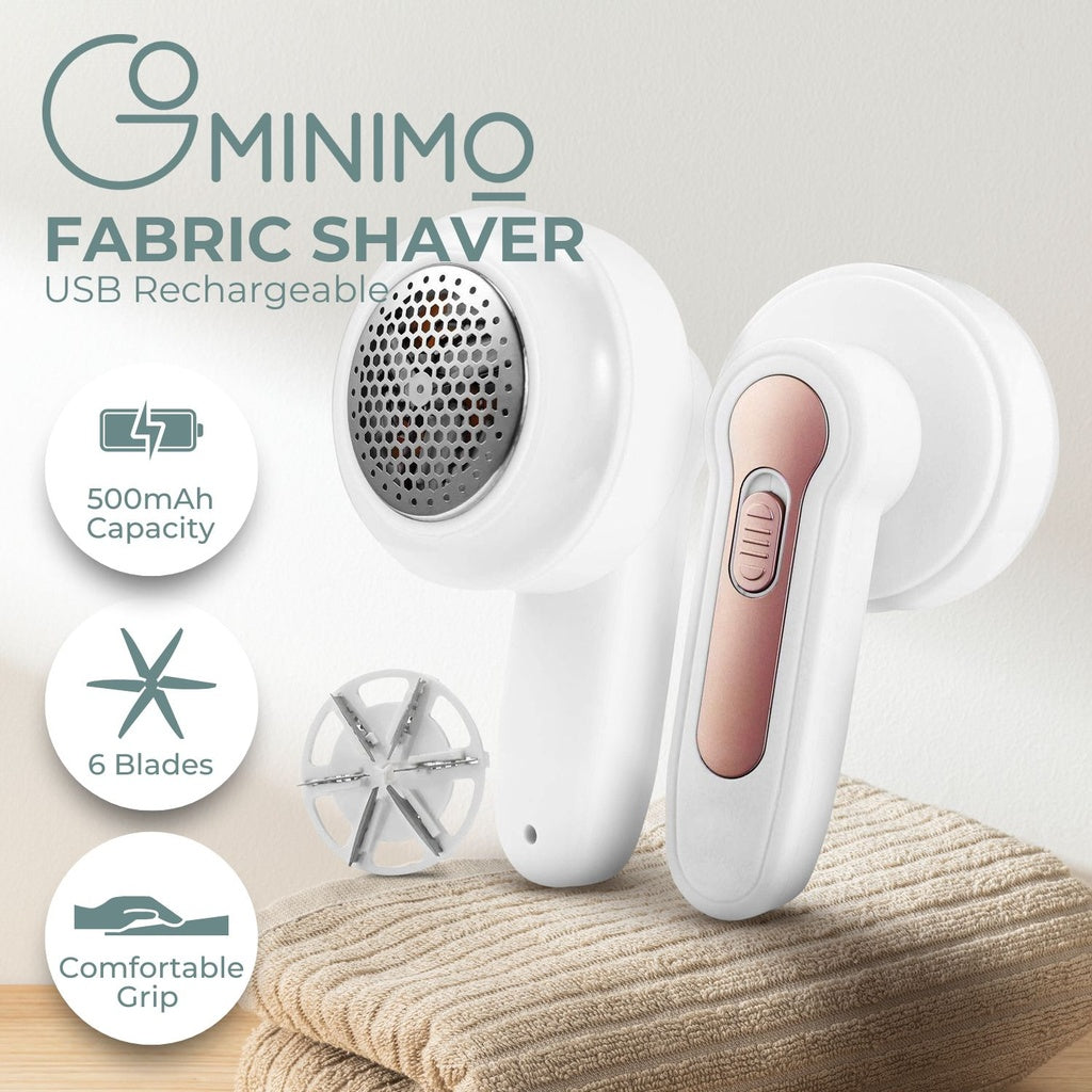 USB Rechargeable Fabric Shaver with 6 Blades Stainless Steel, White