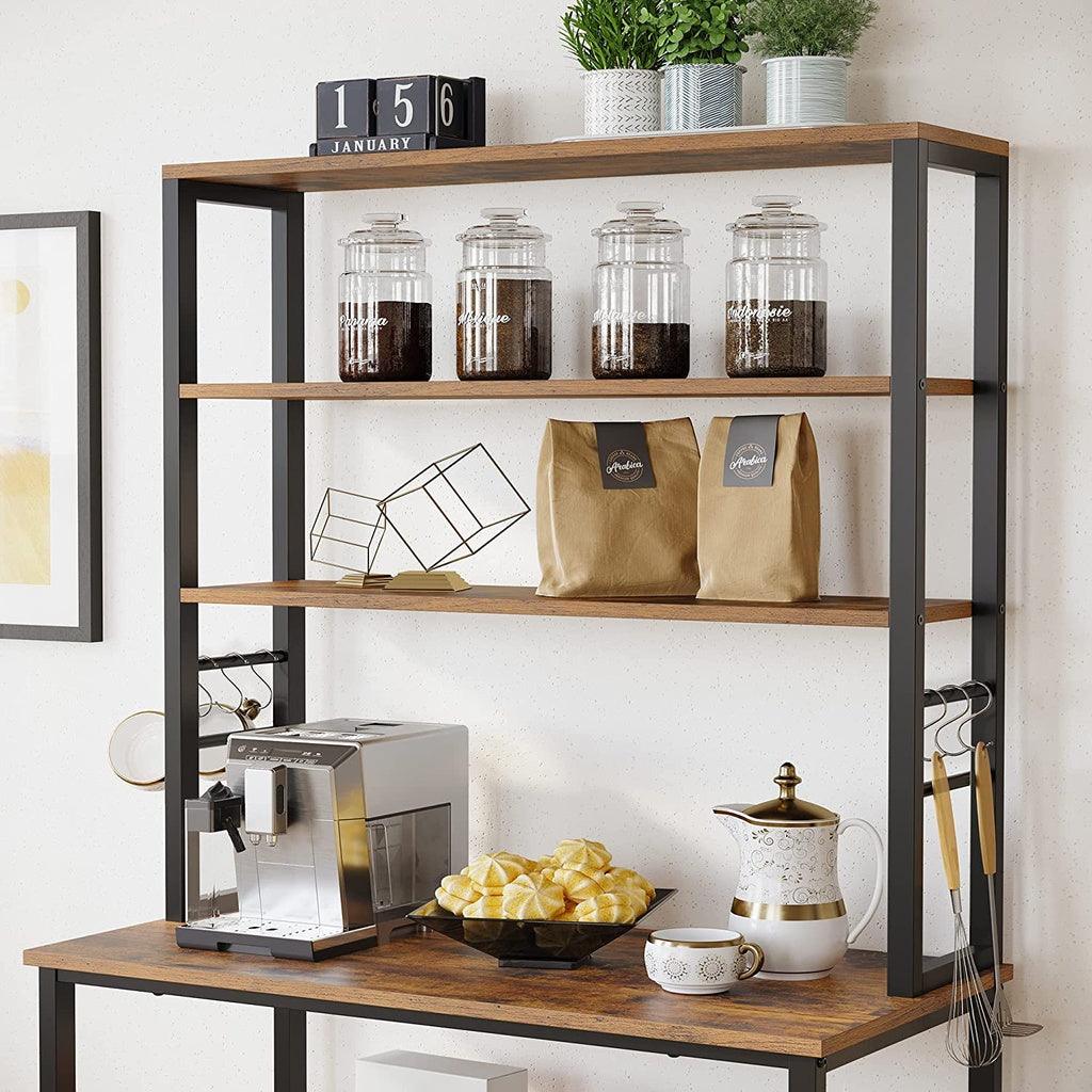 6 Tier Storage Shelves with 6 Hooks Rustic Brown and Black